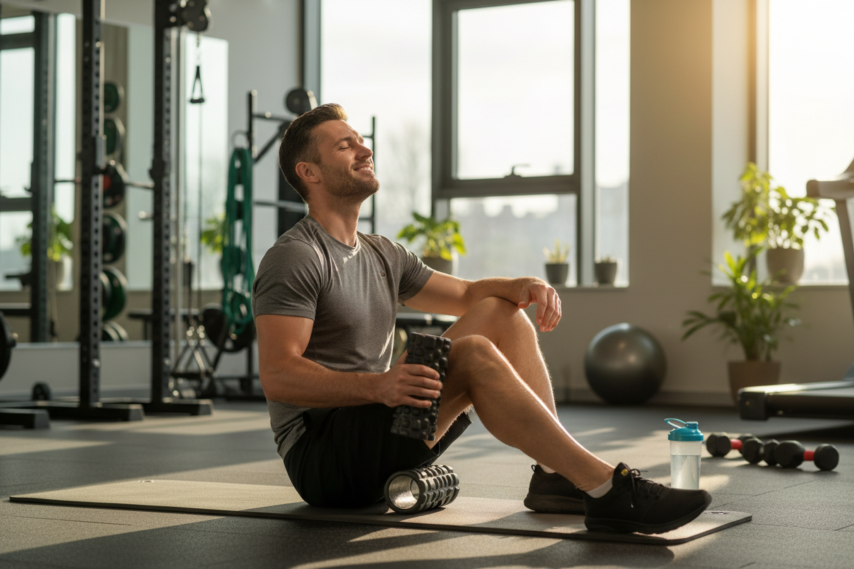 a guy enjoying pain releif in fitness area